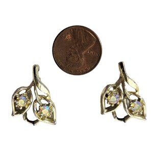 Gold Tone Floral Pendant Charm Jewelry Clear Rhinestones Set of 2 Vintage 1960s
